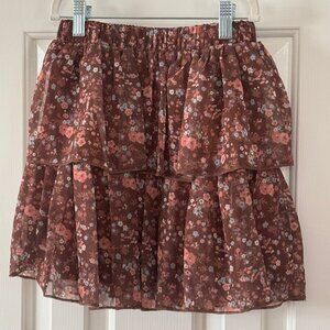 Moon and Stars Girls Brown Floral Print Ruffle Skirt New Without Tags Size S 7/8
